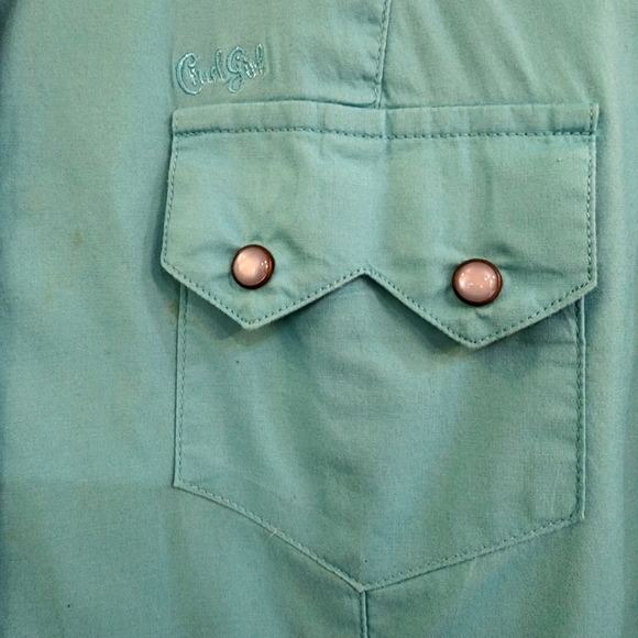 Cruel Girl Teal Long Sleeve XL Western Shirt with Pearl Snaps - Picture 2 of 5